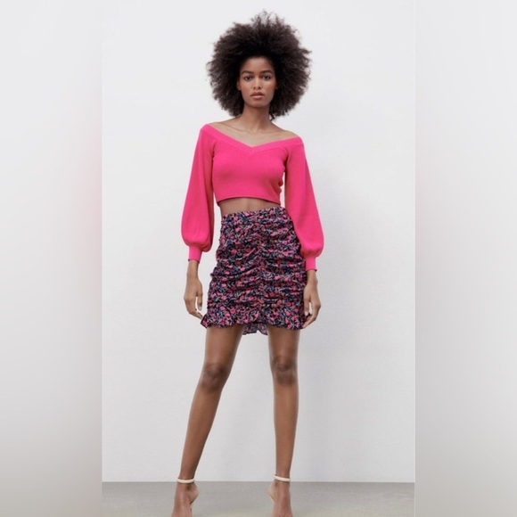 Zara Pink & Black Coquette Girl Floral Draped mini skirt size xs - Picture 4 of 7